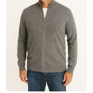 Neiman Marcus Men's Size 2X Zip Front Mock Neck Cashmere Sweater Gray NWOT